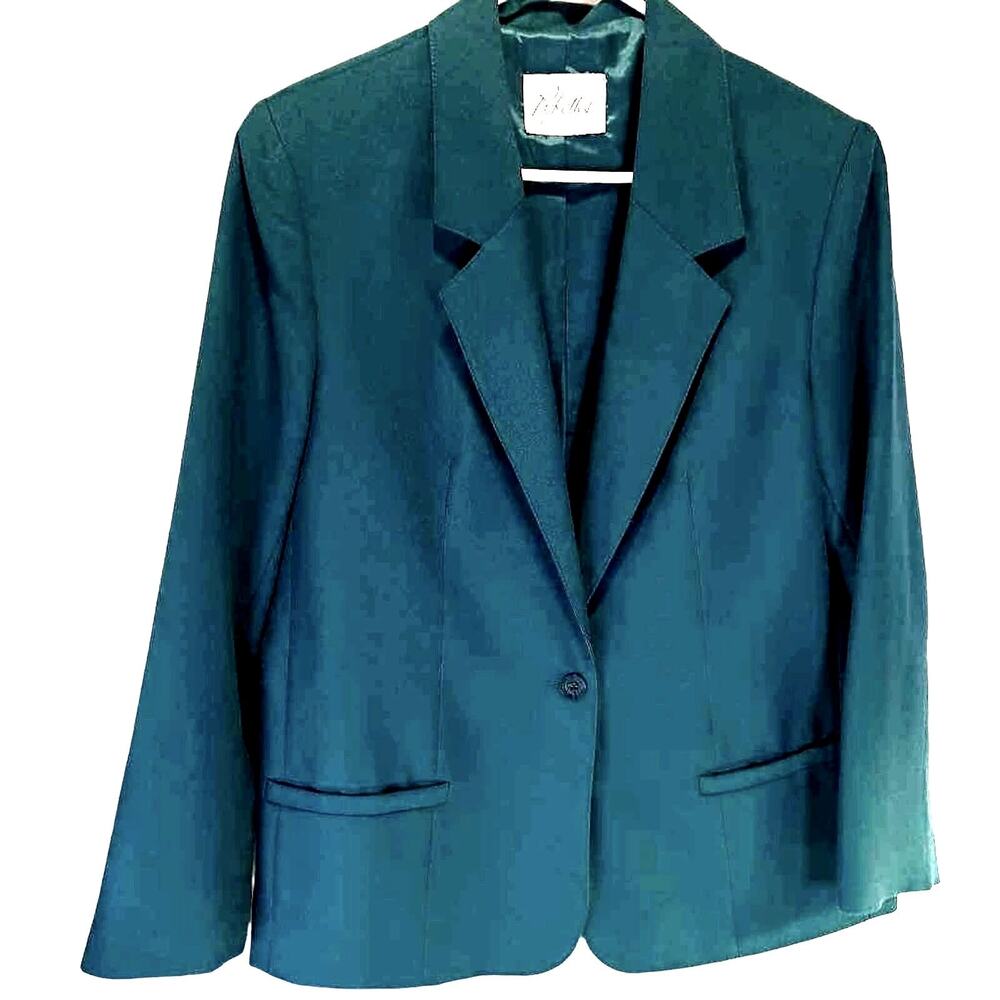Pykettes Women's Suit Jacket Teal Green Single Breasted Long Sleeves Pockets M